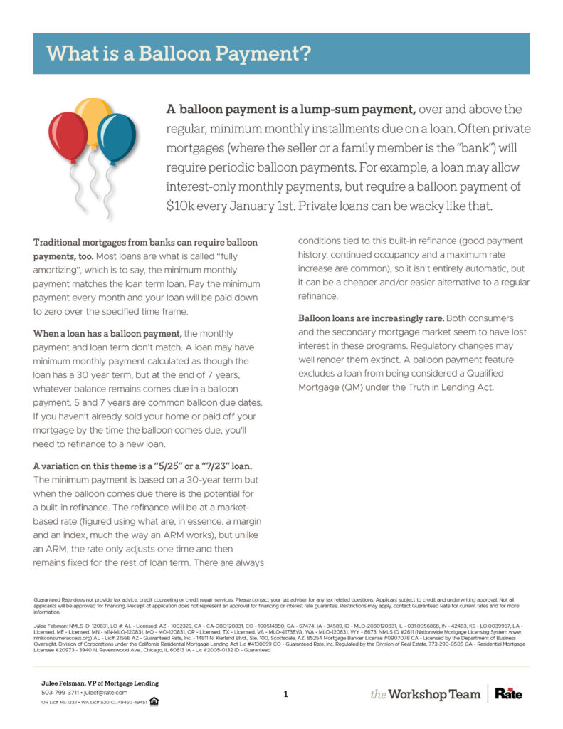 Balloon Payment | Glossary of Mortgage Terms | The Workshop Team
